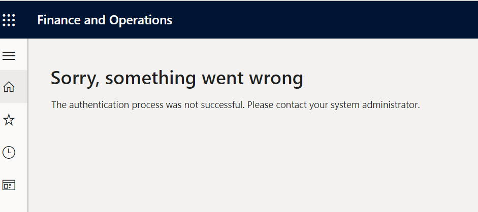 The authentication process was not successful. Please contact your system administrator