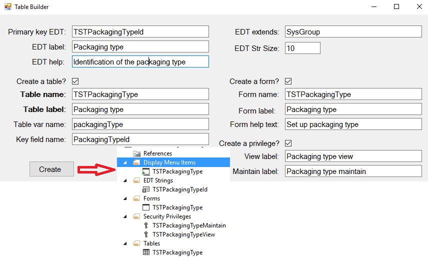 Table builder dialog